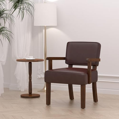 FAGAGA Faux Leather Accent Chair, Mid Century Armchair with Wood Frame | Living Room Chairs with Soft Thicken Cushion,Comfy Reading Chair for Bedroom,Waiting Room,Home Office,Easy Assembly,Cherry - color: Faux Leather Cherry, size: One Chair