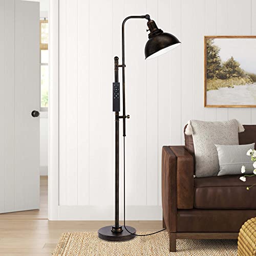 PARTPHONER Industrial Floor Lamp Adjustable, Rustic Farmhouse Reading Lamp in Aged Black Finish, Modern Standing Lamp with Remote Control Metal Shade for Living Room Bedroom Study Room Office Hotel - color: Black