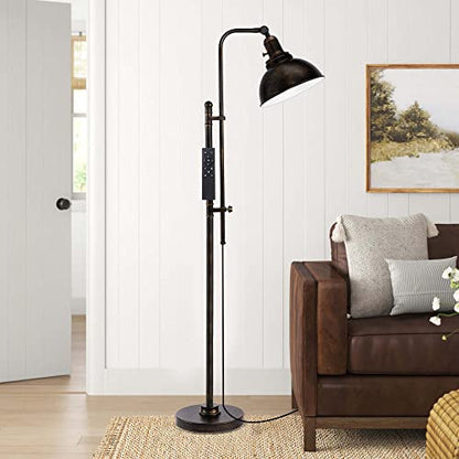 PARTPHONER Industrial Floor Lamp Adjustable, Rustic Farmhouse Reading Lamp in Aged Black Finish, Modern Standing Lamp with Remote Control Metal Shade for Living Room Bedroom Study Room Office Hotel - color: Black