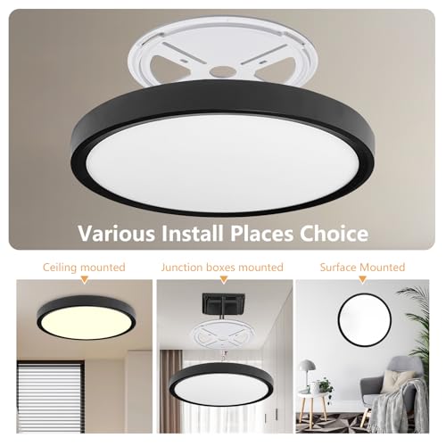 6PK 15.8 Inch Led Ceiling Light Flush Mount, 34W, 3060LM, 3000K/4000K/6000K CCT Selectable Super Slim LED Ceiling Light, Close to Ceiling Round Flat Panel Light for Hallway, Bedroom,Kitchen ect - color: Black