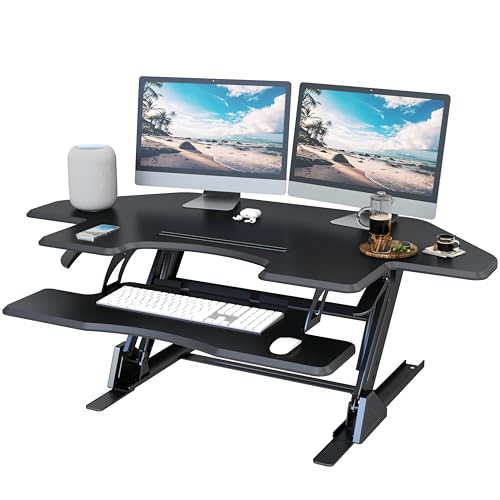 47 inch Corner Standing Desk Converter, Height Adjustable Sit Stand Desk Riser, Black, GSD06T