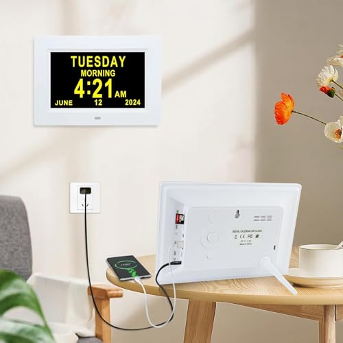 TMC 7 Inch Digital Clock with Day and Date for Elderly - 12 Alarm Options, Auto-Dim, Digital Clock Large Display Dementia Clock for Impaired Vision People, Age Seniors,Elderly, Alzheimer - color: 7" Inch W