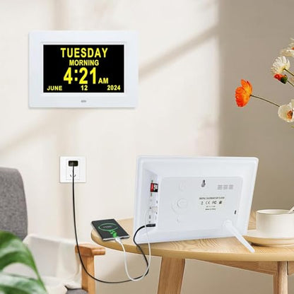 TMC 7 Inch Digital Clock with Day and Date for Elderly - 12 Alarm Options, Auto-Dim, Digital Clock Large Display Dementia Clock for Impaired Vision People, Age Seniors,Elderly, Alzheimer - color: 7" Inch W