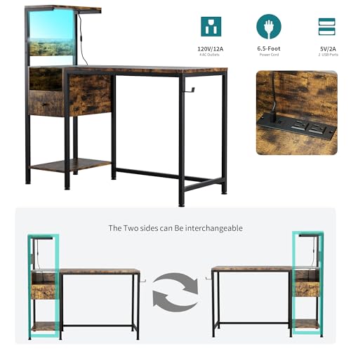 Computer Desk with Power Outlet and Storage Rack