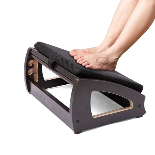 StrongTek Wooden Foot Stool Under Desk, Removable Cushion, Espresso | 3 Angles, Anti-Slip, Wide Platform, Reinforced Side Panels, Easy Assembly, Work and Gaming Comfort - color: Espresso