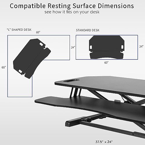 VIVO Extra Wide 38 inch Corner Desk Converter, K Series, Height Adjustable Sit to Stand Riser, Dual Monitor and Laptop Workstation with Wide Keyboard Tray, Black, DESK-V000KL - size: 38"