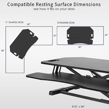 VIVO Extra Wide 38 inch Corner Desk Converter, K Series, Height Adjustable Sit to Stand Riser, Dual Monitor and Laptop Workstation with Wide Keyboard Tray, Black, DESK-V000KL - size: 38"