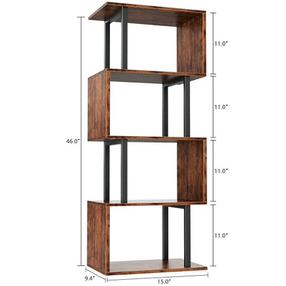 Furologee 5 Tier Bookshelf, S Shaped Geometric Bookcase, Rustic Brown - color: Rustic Brown, size: 5 Tier