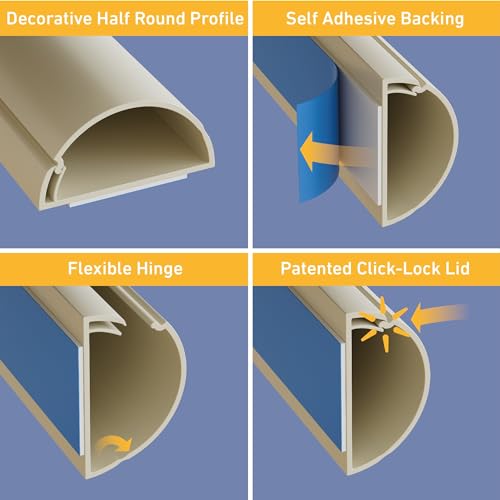 D-Line Half Round Cord Hider, Patented Cable Cover, Hide TV Wall Mount Wires, Raceway for Cords, Decorative Wire Covers, Paintable, Adhesive Cable Concealer - 2X 1.18in W x 0.59in H x 39in L - Beige - color: Beige, size: 1.18x0.59in - 2x 39in