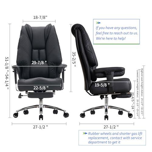 EXCEBET Big and Tall Office Chair 400lbs Wide Seat, Leather High Back Executive Office Chair with Foot Rest, Ergonomic Chairs Lumbar Support for Lower Back Pain Relief (Black) - color: All Black