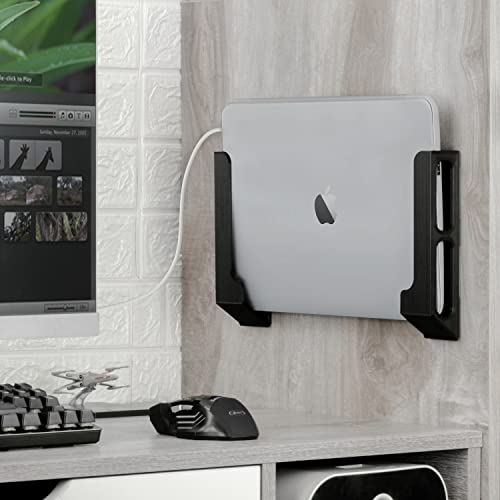 BRAINWAVZ Wall Mount Laptop Holder with Adhesive & Screw in, 1.2" / 31mm, for Macbooks, Surface, Keyboards, Switch, Tablets & More - color: black