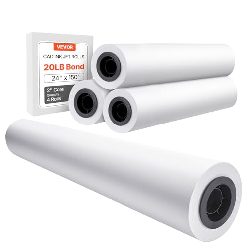 VEVOR Wide Format Paper, 24 in x 150 ft Plotter Paper, 4 Rolls CAD Bond Rolls with 2 in Core, 20 LB Bond Paper Rolls, Idea for CAD Drawings, Engineering Plans, GIS Maps & Architectural Designs - size: 24 in x 150 ft, style: 4 Rolls