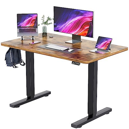 YESHOMY Height Adjustable Electric Standing Desk, 40 inch Computer Table, Home Office Workstation, Black Leg/Rustic Brown Top - color: Black Leg/Rustic Brown Top, size: 40in