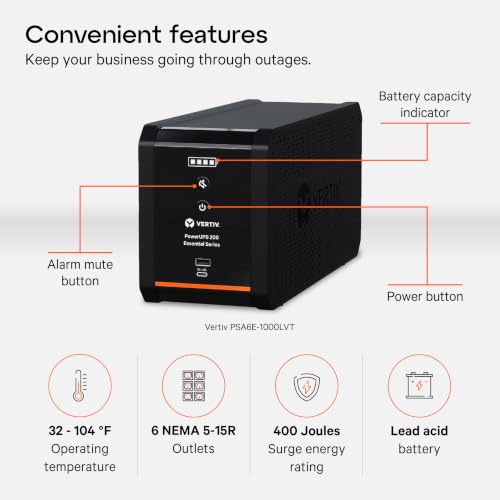 Vertiv Liebert PowerUPS 200 Essential PSA6E-1000LVT UPS 1000VA/530W USB C+A - size: 1000VA/550W