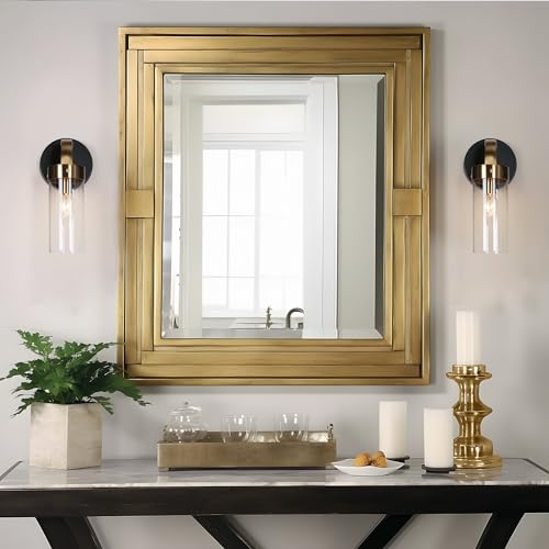 KSANA Wall Sconces, Black and Gold Wall Lights for Bedroom, Modern Glass Bathroom Wall Lamps for Living Room, Hallway - size: Fixed - Slim-Cylinder Shade