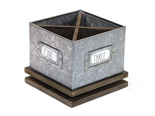 Rae Dunn Rotating Decorative Pencil Cup – Galvanized Steel Desktop Stationary Spinner Holder - 4 Compartment Table Top Organizer for Pens, Office, Home and Art Supplies by Designstyles - color: Dark Stain