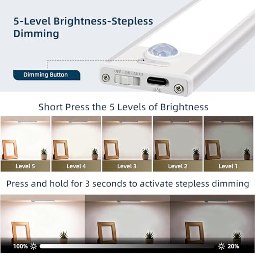 Dimmable Under Cabinet Lighting, Wireless Motion Sensor Light, 5 Pack - color: White Light, size: 8 inch