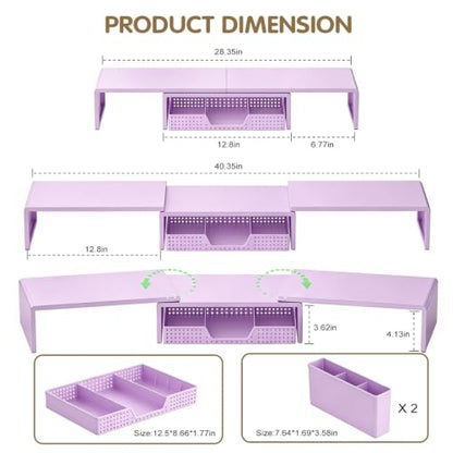 LEKETREE Dual Monitor Stand Riser with Drawer and 2 Pen Holders, Purple - color: Purple