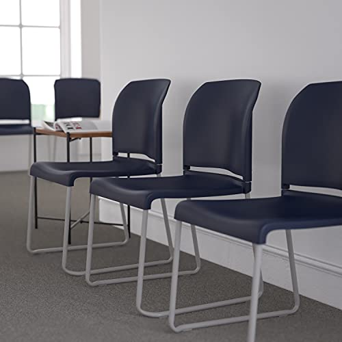 Flash Furniture Hercules Series Contoured Stacking Chairs for Waiting Rooms and Offices, Ergonomic Lobby Chairs with Curved Back, Set of 5, Navy | Sled Base, Powder Coated, Contoured, 880 LBS. Weight Capacity - color: Navy, size: Set of 5