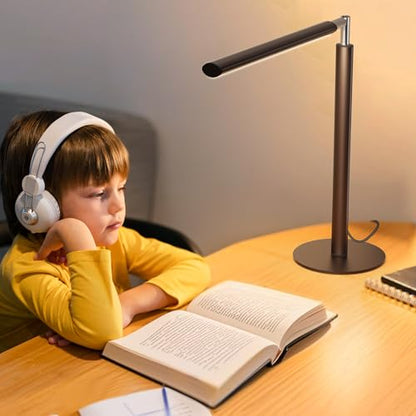 SIBRILLE Brown LED Desk Lamp, 16" Dimmable Metal Desk Light with Base, 15W 1200LM, Adapter Included, Color & Brightness Adjustable, Modern Tall Table Lamp for Home Office Reading Study Task Laptop - color: Brown