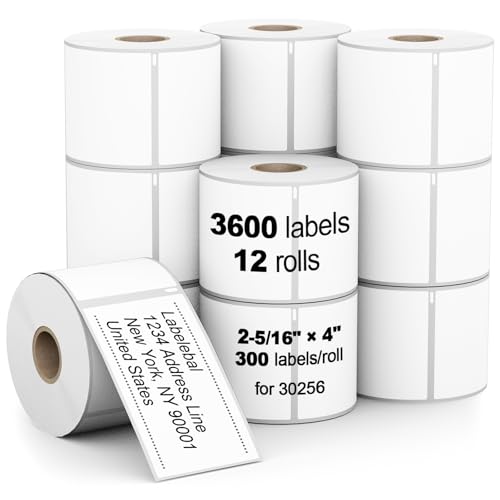 (3600 Labels/3-Proof 1" Core) Labelebal Replacement for DYMO 30256, 2-5/16" x 4"(59 mm x 101 mm) Direct Thermal Labels Postage Address Shipping Labels Compatible for DYMO & Rollo & Zebra Printer - color: Dm-30256-12 Rolls-3600 Pcs