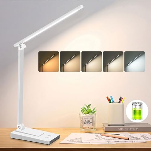 Rechargeable LED Desk Lamp, 5 Color Modes with 5 Brightness - color: White