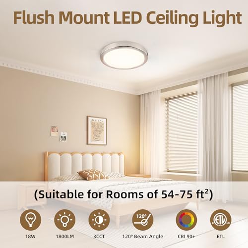 Hlite 9 Inch LED Flush Mount Ceiling Light,1800LM,4PacK,3CCT | 18W 3000K/4000K/5000K Selectable,Super Slim,Low Profile Round Ceiling Light Fixtures for Kitchen Bedroom Hallway,Nickel - color: Brush Nickel, size: 9 inch-4