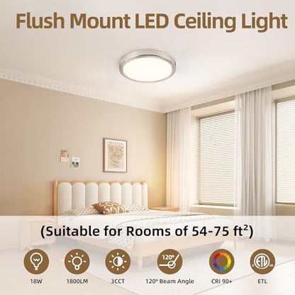 Hlite 9 Inch LED Flush Mount Ceiling Light,1800LM,4PacK,3CCT | 18W 3000K/4000K/5000K Selectable,Super Slim,Low Profile Round Ceiling Light Fixtures for Kitchen Bedroom Hallway,Nickel - color: Brush Nickel, size: 9 inch-4