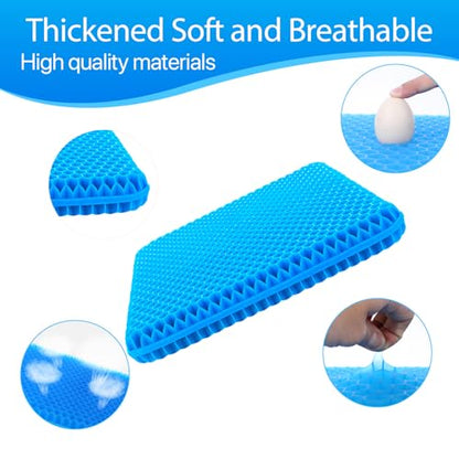 Gel Seat Cushion for Long Sitting, (Thick & Large) Cushion for Wheelchair | Gel Cushion for Office Chair, Soft & Breathable, Chair Cushion, Gel Car Seat Cushion for Hip Pain (Blue Cushion+Black Cover)