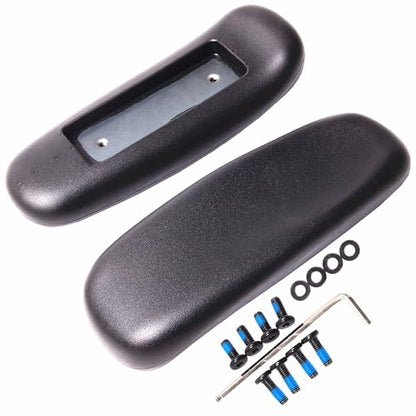 Office Chair Arm Replacement, PU Armrest Arm Pads Caps, Univeral 4" Mounting Hole, (Set of 2) Black with Screws Washer and Wrench