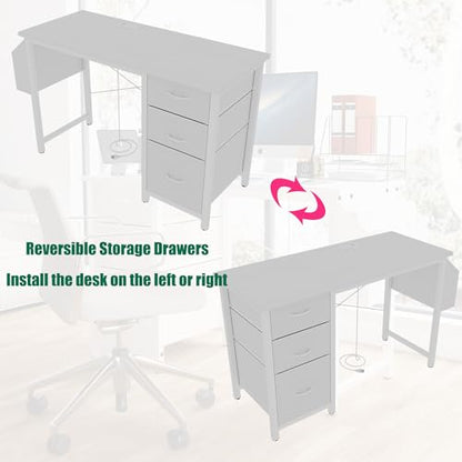 47.3" Office Desk with Power Outlet,3 Drawers,Side Pocket, Study Desk Easy to Assemble,Frame Stability Reversible for Home, Company Computer Game Table,Vanity Table, White