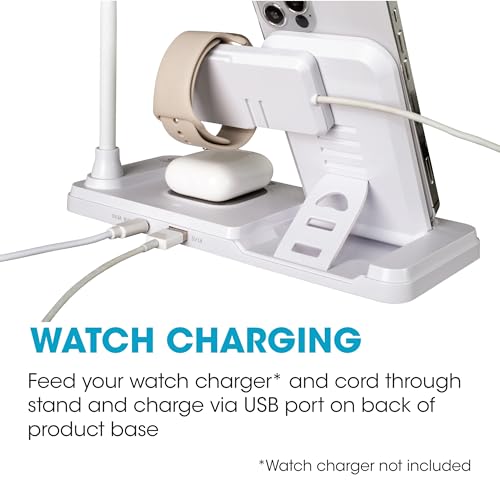 OttLite LED Desk Lamp with Multi-Device Wireless Charging Station, White | Smartwatch Charging Stand | 3 Color Temperature Modes | Flexible Neck | ClearSun LEDs Reduce Eyestrain