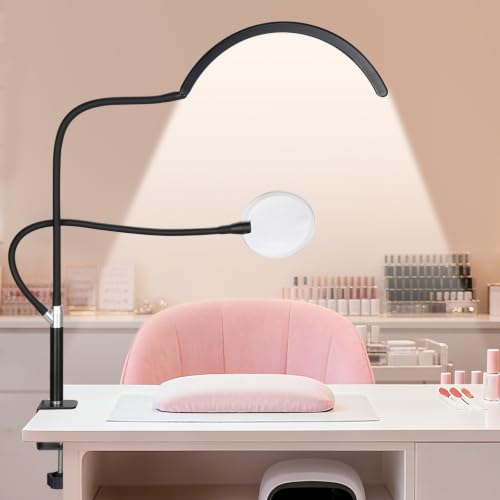 Half Moon Light for Nail Desk: Dual Arm Half Moon Desk Lamp with 4X Magnifier for Beginner-Arch Nail Tech Light with 3 Color Modes & 10 Brightness Levels for Manicure Salon, Eyelash Extensions, Tattoo