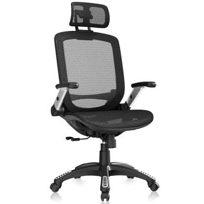 GABRYLLY Ergonomic Office Chair, High Back Home Desk Chair with Headrest, Flip-Up Arms, 90-120° Tilt Lock and Wide Cushion, Big and Tall Mesh Chairs for Man Woman, Black Task Chair - color: Black
