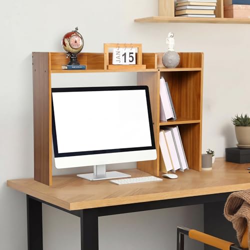 Briwooody Dorm Desk Bookshelf Desk Hutch Organizer with 5 Shelves and 3 Tier Desktop Hutch Storage Organizer for College Dorm Home Office Supply, 32.5 x 23.5 x 8 Inch (Wood) - color: Wood