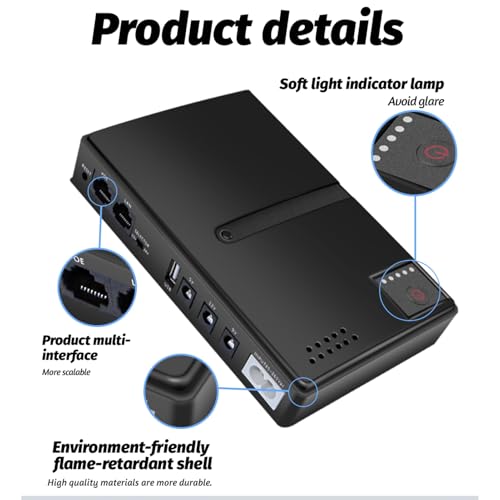 UPS 5V 15V 24V POE 5V 9V 12V Uninterruptible Power Supply, USB 18W Output DC Mini UPS Battery Backup for Camera Router Optical Modem, Compact Basic Standby UPS System (US Plug)