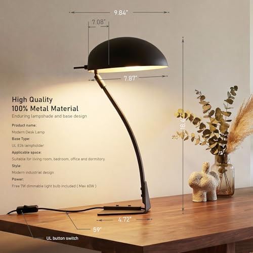 18.4" Metal Desk Lamp Modern Industrial Table Lamp, Adjustable Neck Architect Lights (3000K) with On/Off Switch, Bedside Reading Lamps for Office Bedroom Study Room Side Table (Sand Black) - color: Sand Black