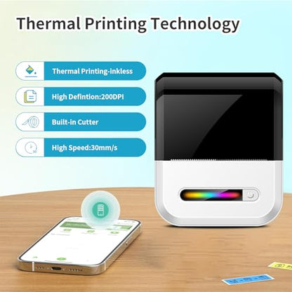 U1 Label Maker Machine,Portable Thermal Label Printer,Mini Bluetooth Inkless Label Stickers Makers for Home Storage School Business Office,Labeler Compatible with iOS & Android(White) - color: White-U1