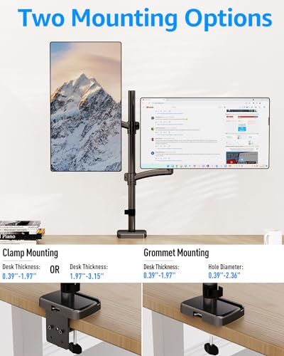 MOUNTUP Vertical Dual Monitor Mount Holds 4.4-17.6lbs, up to 32 Inch Stacked Monitor Mount with Gas Spring Arm with Clamp/Grommet Base, Dual Monitor Stand for Desk, For Home Office, VESA 75x75/100x100 - size: Dual
