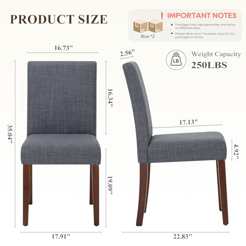 Upholstered Parsons Dining Chairs Set of 4, Modern Dining Room Chairs with Back, Fabric Kitchen Side Chairs with Wood Legs for Dinner Farmhouse Restaurant, Dark Grey - color: Dark Grey, size: Set of 4