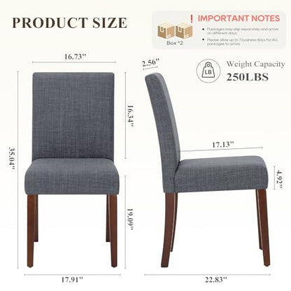 Upholstered Parsons Dining Chairs Set of 4, Modern Dining Room Chairs with Back, Fabric Kitchen Side Chairs with Wood Legs for Dinner Farmhouse Restaurant, Dark Grey - color: Dark Grey, size: Set of 4