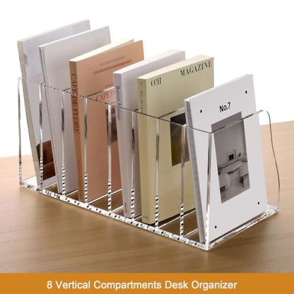YUXUN Acrylic Desk File Organizer, 8-Section Upright Magazine Holder - size: Compact 8-Section