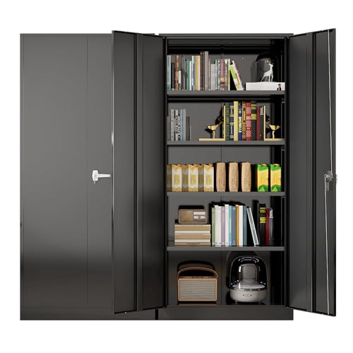 Greenvelly Metal Garage Storage Cabinet with Doors and Adjustable Shelves,72" Black Steel Lockable File Cabinet for Home Office,Garage,School(36" W x 18" D) - color: Black, size: Large 72"