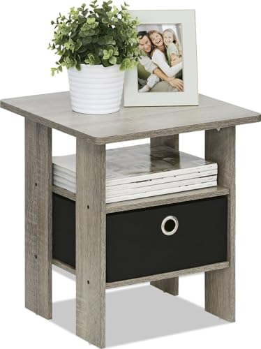 Furinno ANDREY Square Side Table, End Table, Night Stand, French Oak | Open Shelves, Storage Bin, Soft-Corner, Modern Bedside Table for Small Spaces, Study, Dorm, Living Room, Bedroom - color: French Oak, size: 1-Pack, Center Bin