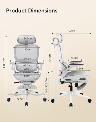 SIHOO B100 Pro Ergonomic Office Chair with Adaptive Lumbar Support, Computer Chair with Dual-Back, Desk Chair with 360° Rotatable & Flip-Up Armrests, 3D Wide Headrest, 2 Packs, Light Grey - color: Light White, size: Pack of 2