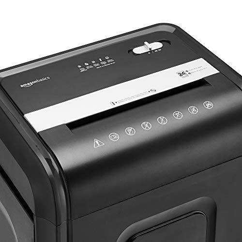 Amazon Basics 24-Sheet Cross Cut High Security Paper Shredder for Home Use, P-4 Security, CD and Credit Card Document Shredder with Pullout Basket, Black - color: Black, size: 24 Sheet