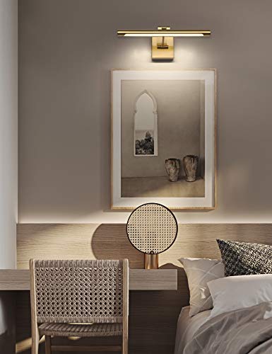 LED Picture Light Fixtures 16.54 Inches, Modern Metal Artwork Wall Lamps with Single Swing Arm, 7W (50W Eqv.), Hardwired Connection, Dimmable, 3000K Warm White, CRI95+, Golden-Like Brass Finish - color: Brass, size: Dimmable 16.53" Long