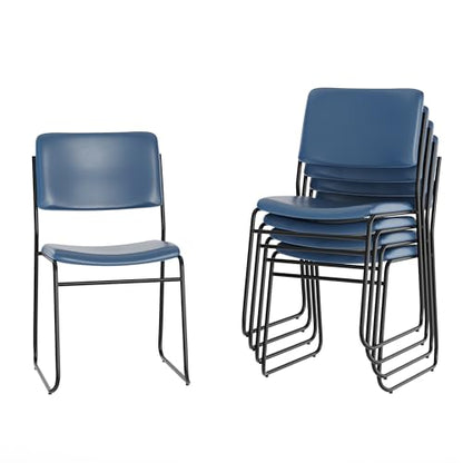 Flash Furniture Hercules Vinyl Stackable Chair with Sled Base, Navy, 5-Pack | Vinyl Upholstery, 500 LBS. Weight Capacity - color: Navy Vinyl/Black Frame, size: Set of 5