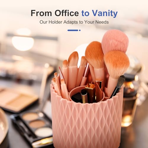 Pencil Holder - 360° Rotation, 5 Slot Desk Supplies For Women Office Aesthetic. Pencil Holder For Office&School, Desk Accessories(Pink) - color: pink