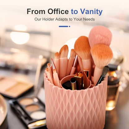 Pencil Holder - 360° Rotation, 5 Slot Desk Supplies For Women Office Aesthetic. Pencil Holder For Office&School, Desk Accessories(Pink) - color: pink
